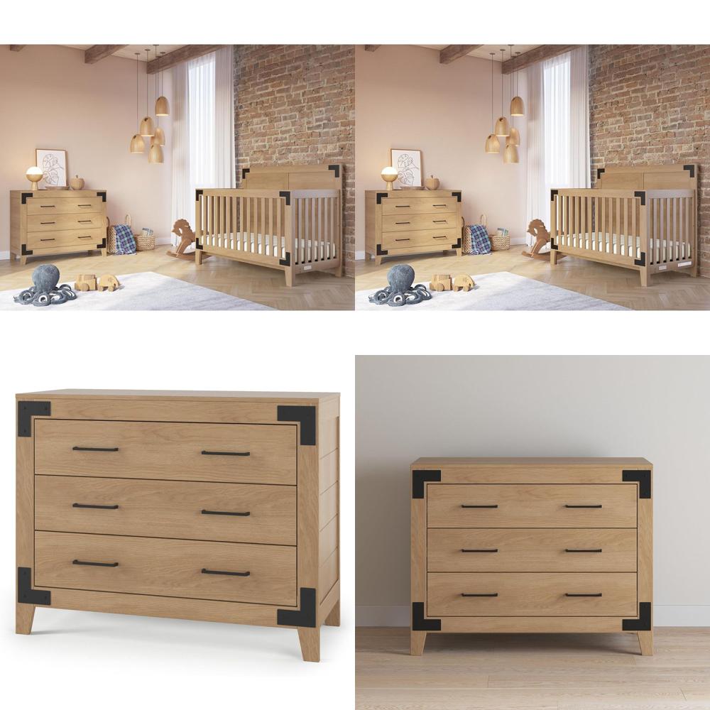 Baby Nursery Handles - 3-Drawer Wooden Nursery Dresser with Metal