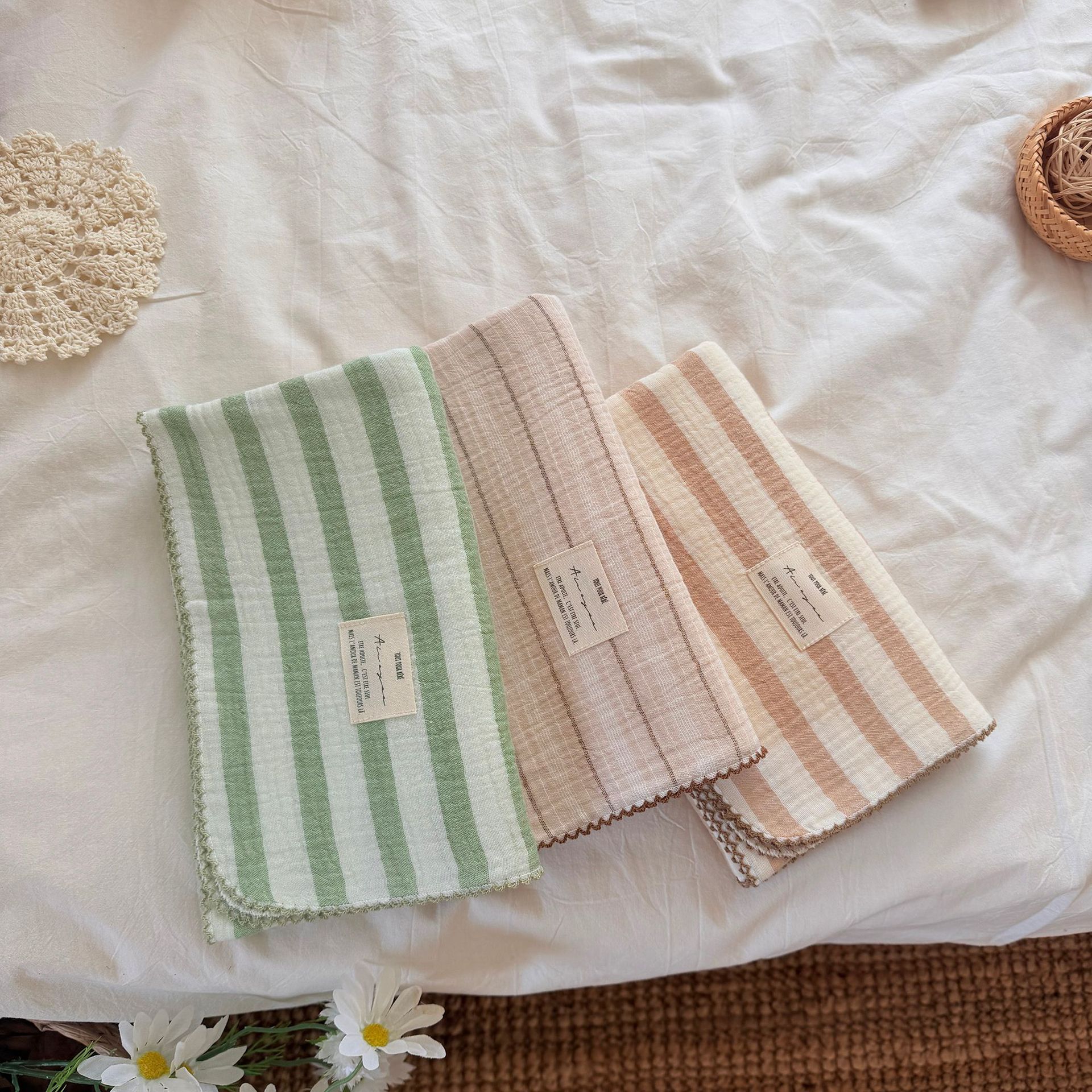 Baby Boy Nursery Quilt - Summer Muslin Baby Swaddle Blankets Cotton