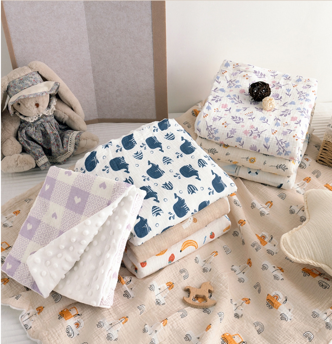 Baby Boy Nursery Quilt - Muslin Baby Swaddle Blanket For Newborn