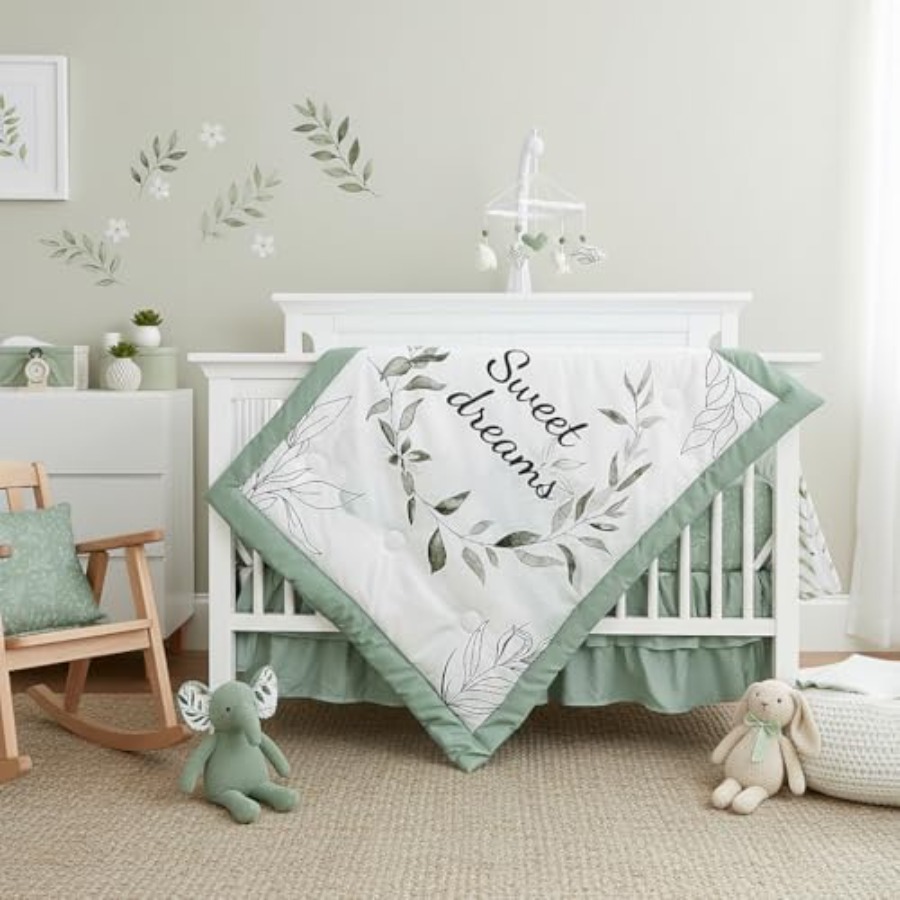 Baby Boy Nursery Quilt - Green Crib Bedding Set 4-Piece Baby