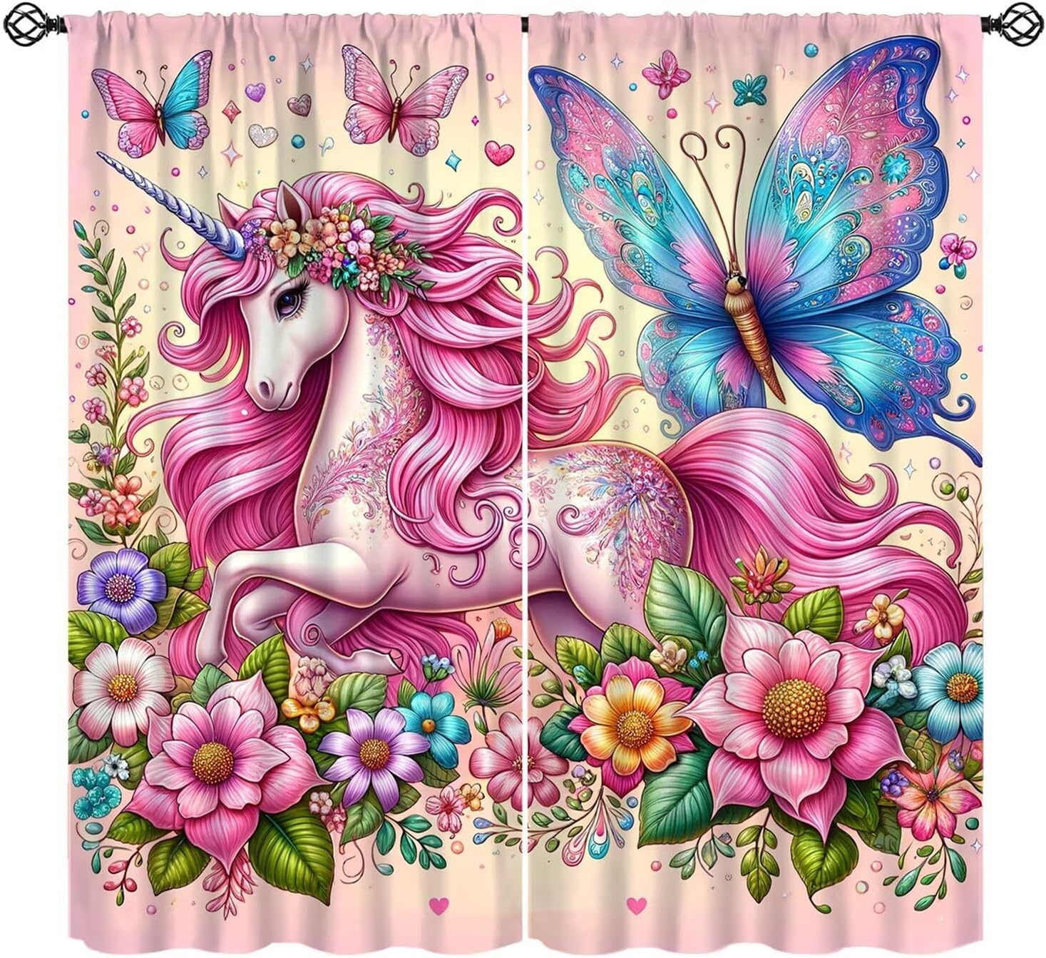 Baby Nursery Blackout Curtains - Fantasy Kids Unicorn Curtain Pink Horse