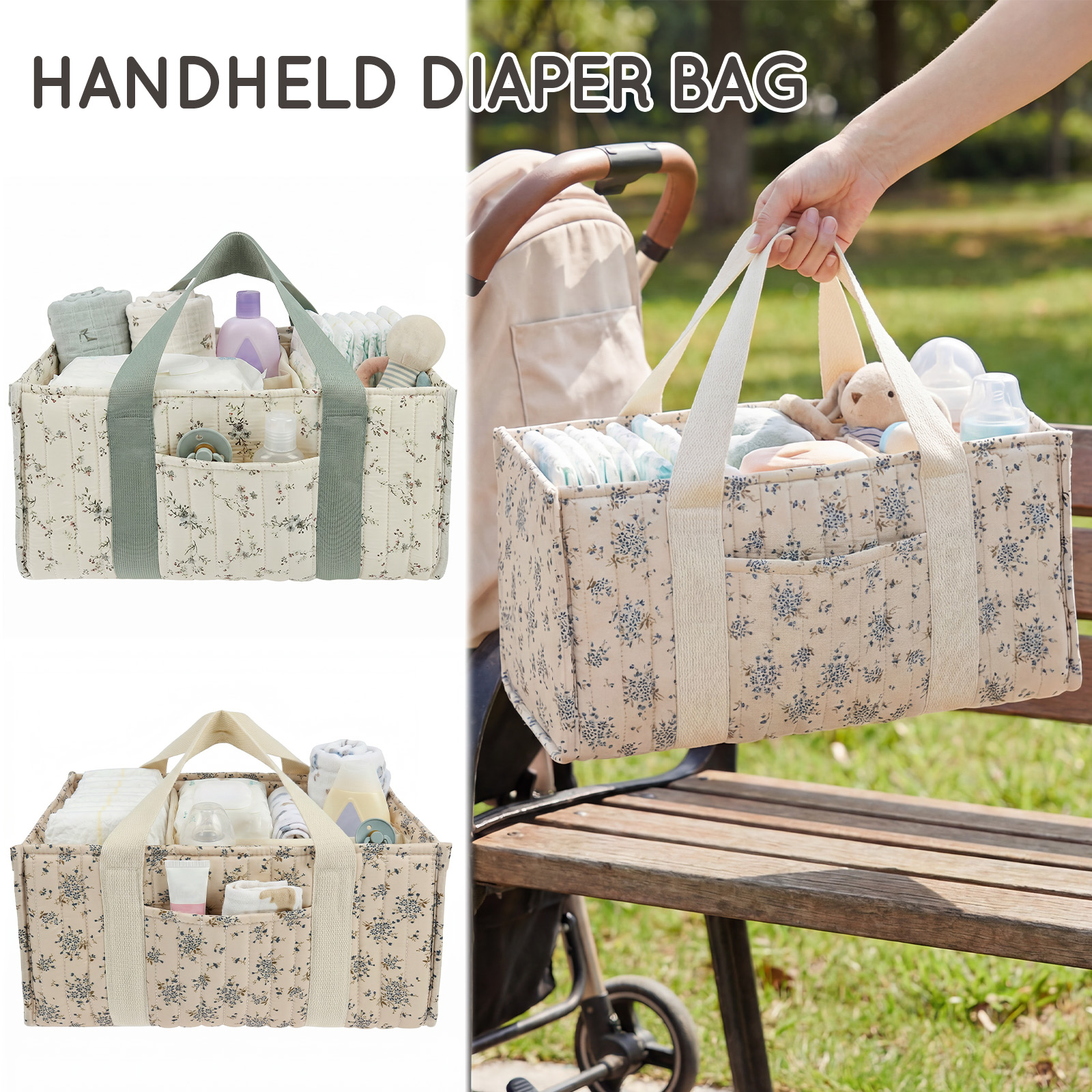 Baby Nursery Handles - Foldable Diaper Caddy Organizer Floral Pattern