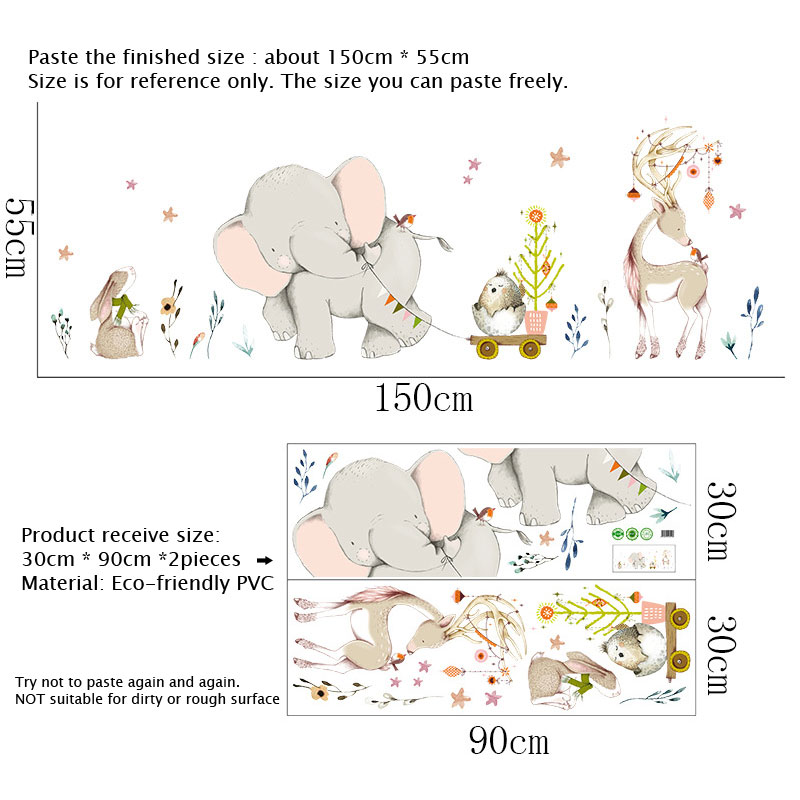 Happy Baby Elephant Bunny Wall - đánh giá và giá Baby Nursery Mural Wallpaper