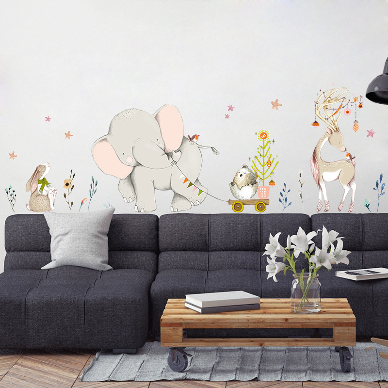 Happy Baby Elephant Bunny Wall - đánh giá và giá Baby Nursery Mural Wallpaper