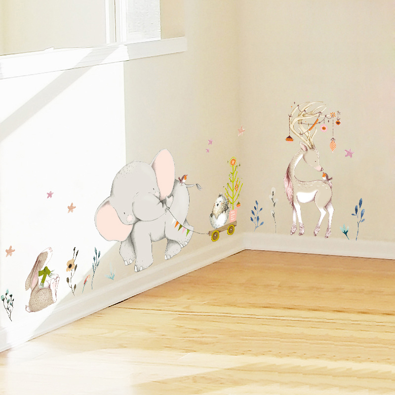 Happy Baby Elephant Bunny Wall - đánh giá và giá Baby Nursery Mural Wallpaper