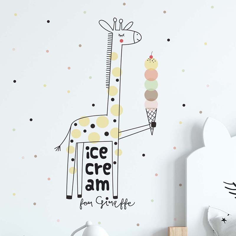 Cartoon Ice Cream Giraffe Wall - đánh giá và giá Baby Nursery Mural Wallpaper
