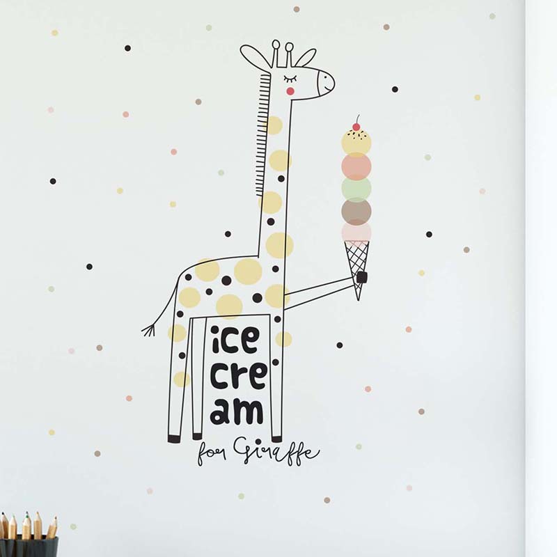 Cartoon Ice Cream Giraffe Wall - đánh giá và giá Baby Nursery Mural Wallpaper