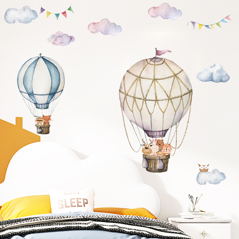 Cartoon Animal Hot Air Balloon - đánh giá và giá Baby Nursery Mural Wallpaper