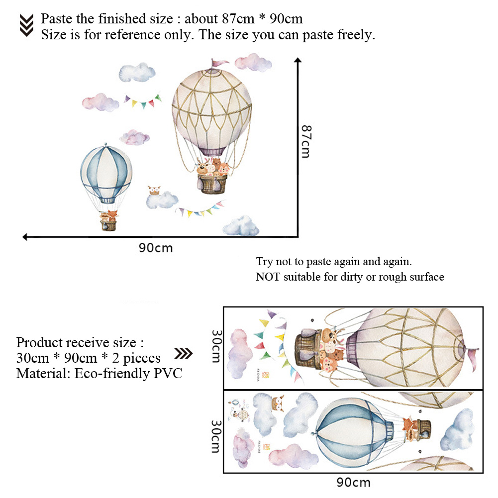 Cartoon Animal Hot Air Balloon - đánh giá và giá Baby Nursery Mural Wallpaper