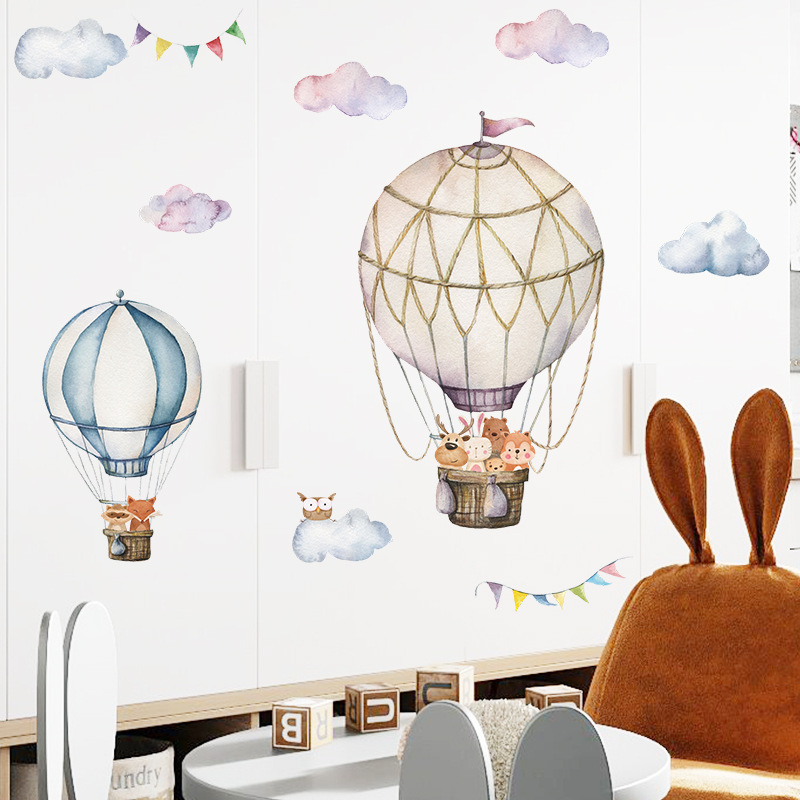 Cartoon Animal Hot Air Balloon - đánh giá và giá Baby Nursery Mural Wallpaper