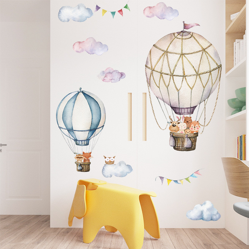 Cartoon Animal Hot Air Balloon - đánh giá và giá Baby Nursery Mural Wallpaper