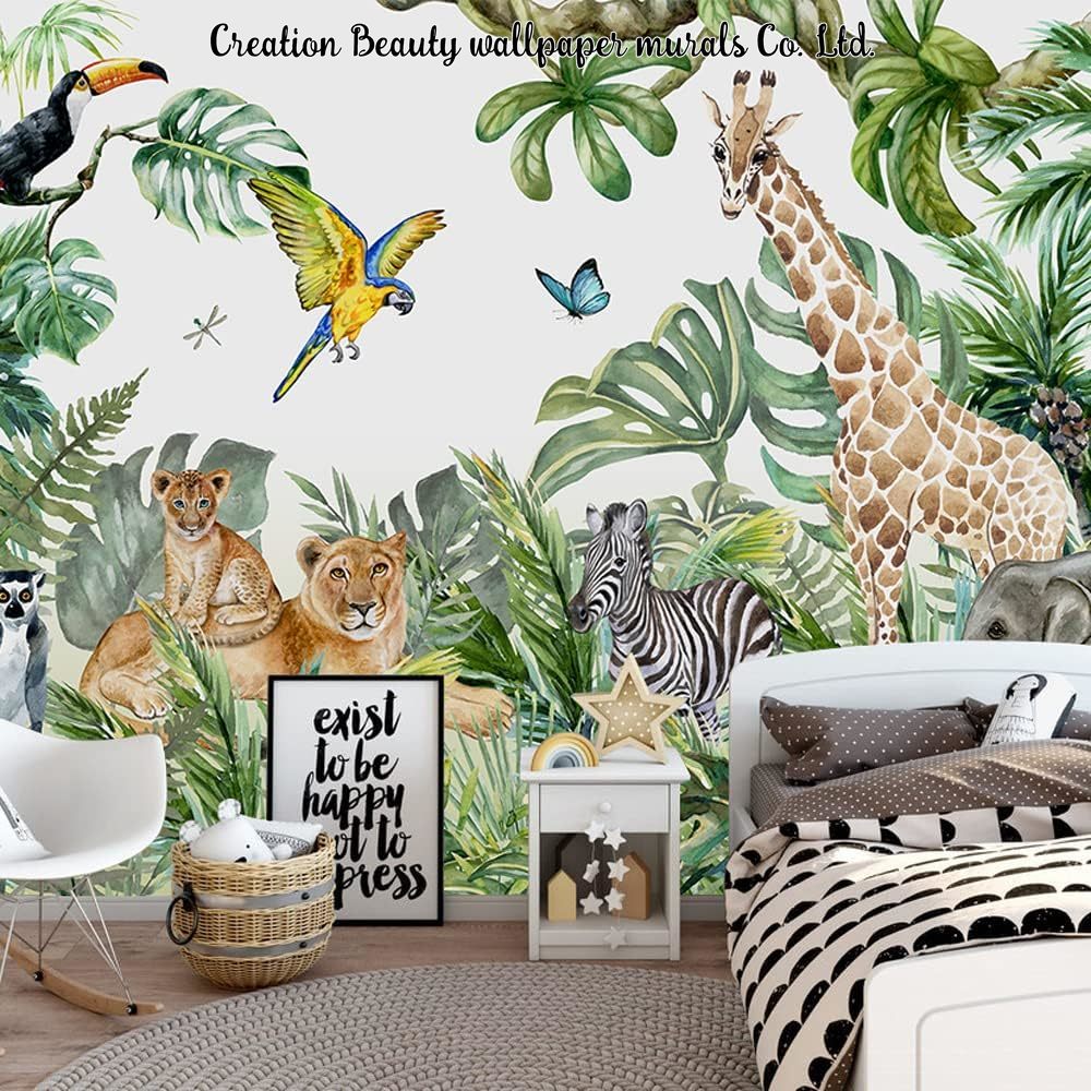 Watercolor Animals Jungle Wall - đánh giá và giá Baby Nursery Mural Wallpaper