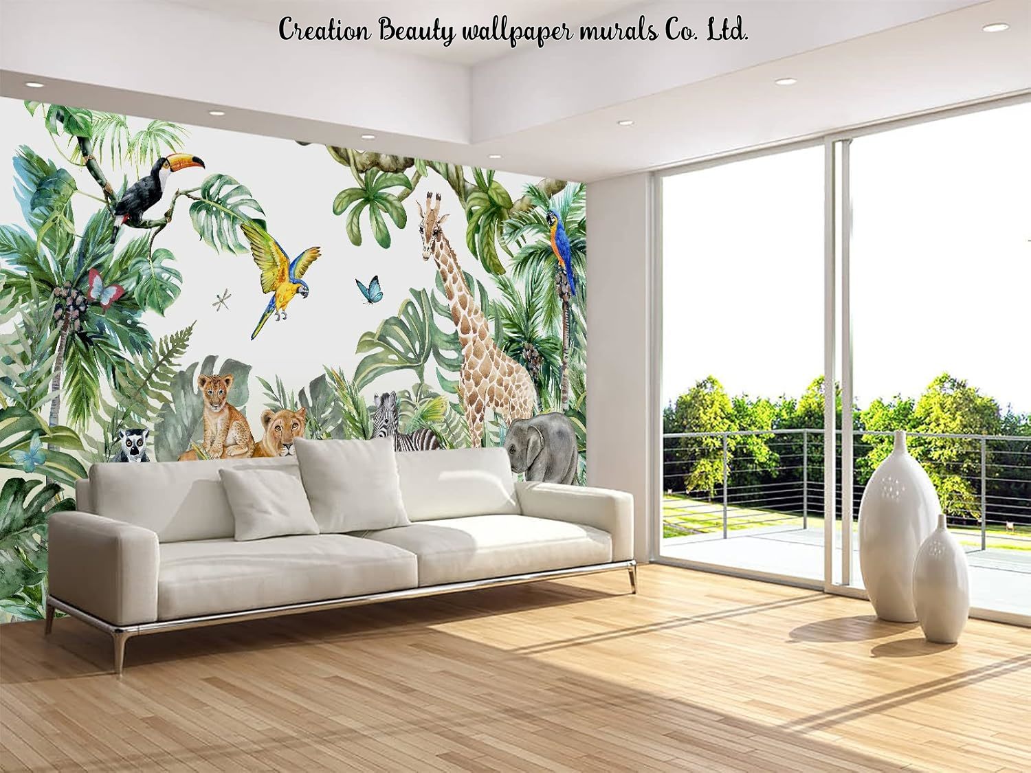 Watercolor Animals Jungle Wall - đánh giá và giá Baby Nursery Mural Wallpaper