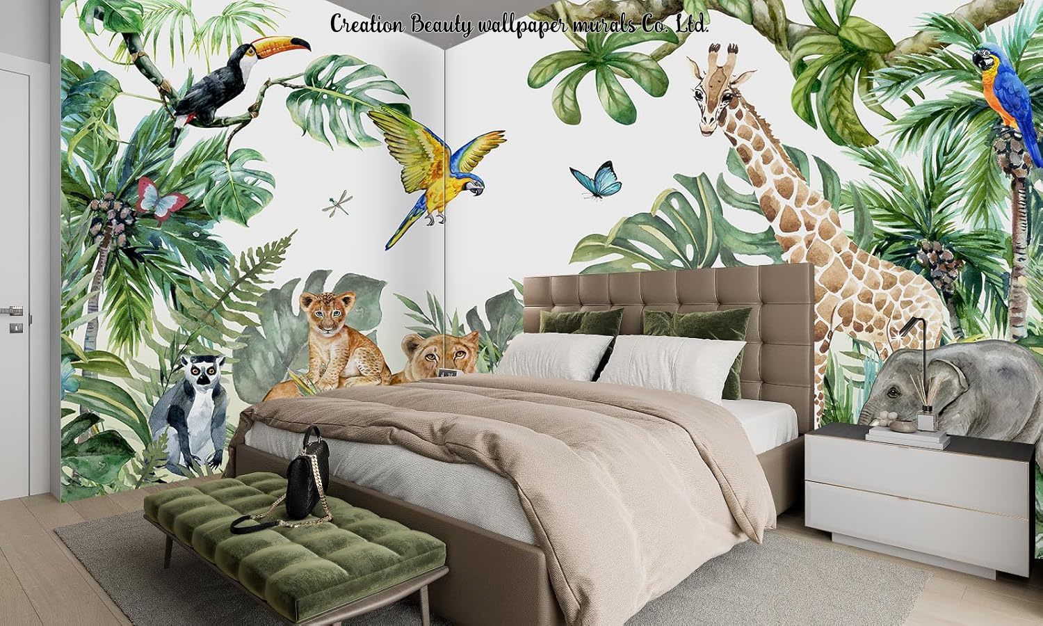 Watercolor Animals Jungle Wall - đánh giá và giá Baby Nursery Mural Wallpaper