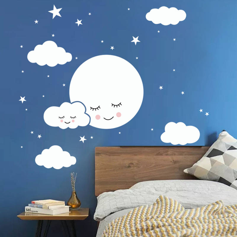 White Cartoon Smiling Cloud St - đánh giá và giá Baby Nursery Mural Wallpaper
