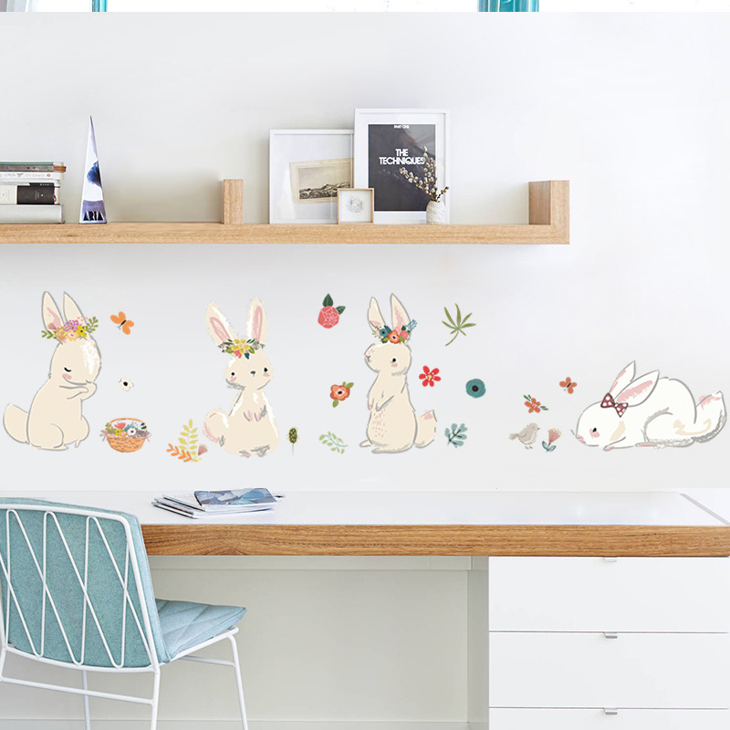 Cartoon Bunny Wall Stickers Ki - đánh giá và giá Baby Nursery Mural Wallpaper
