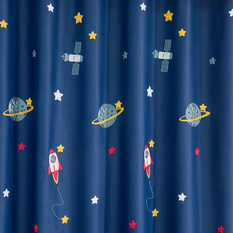 Navy Blue Cartoon Rocket Space - đánh giá và giá Baby Nursery Blackout Curtains