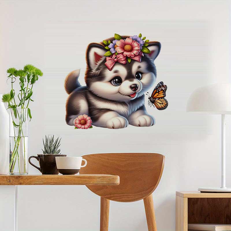 Flower and Dog Wall Sticker Ba - đánh giá và giá Baby Nursery Mural Wallpaper