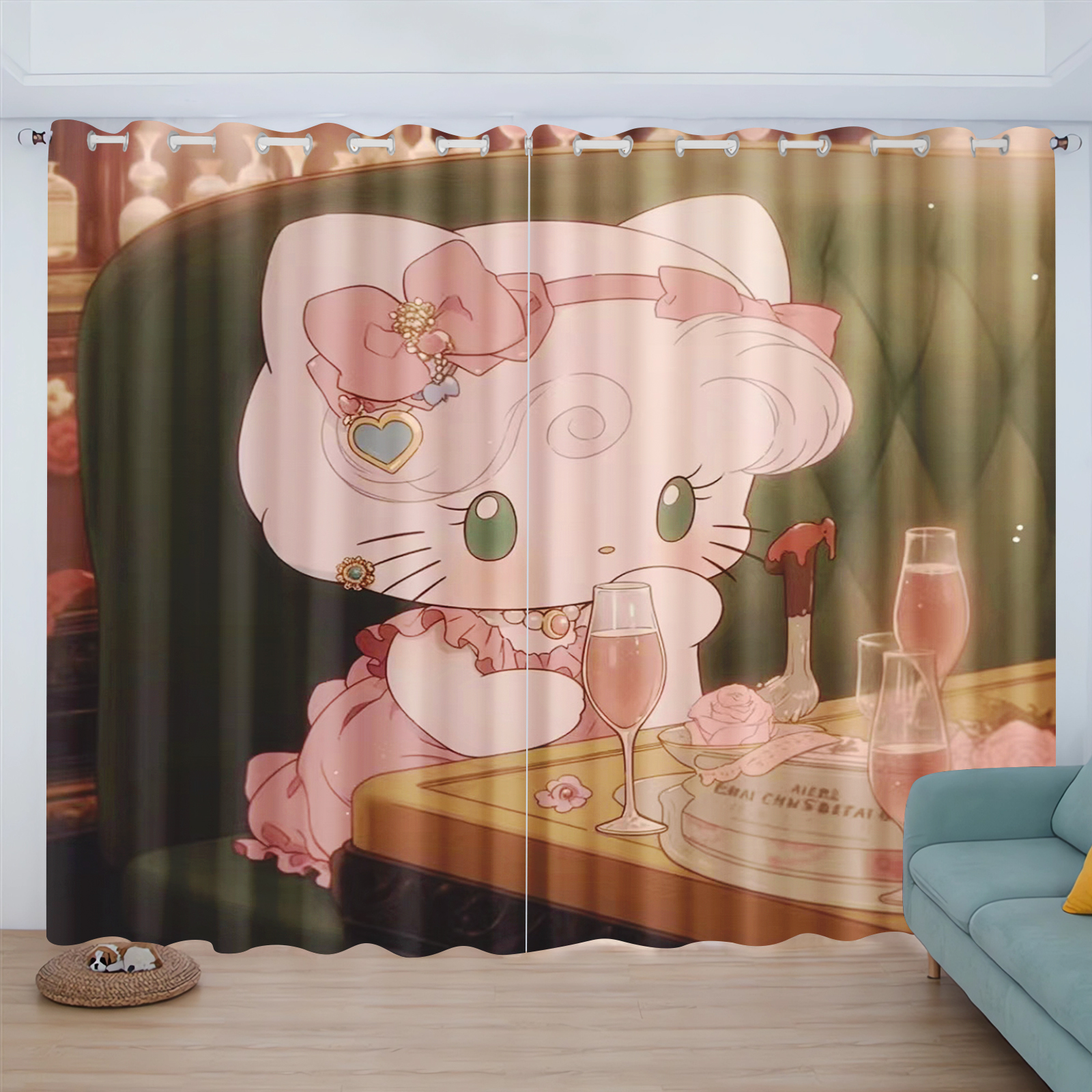Cartoon Cat Hello Kitty Curtai - đánh giá và giá Baby Nursery Blackout Curtains