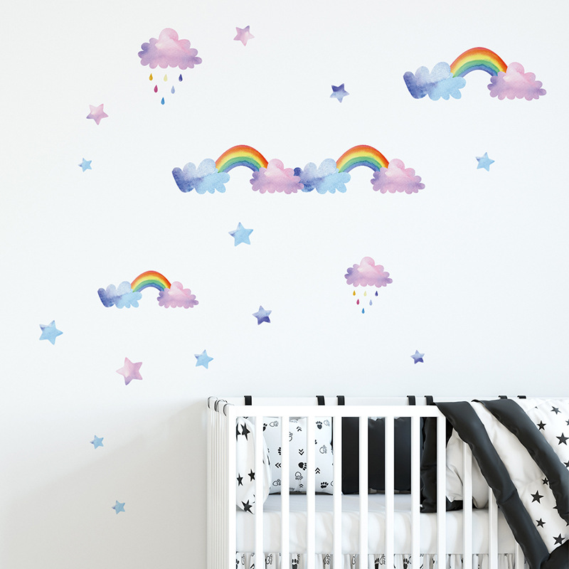 Cartoon Cloud Rainbow Wall Sti - đánh giá và giá Baby Nursery Mural Wallpaper