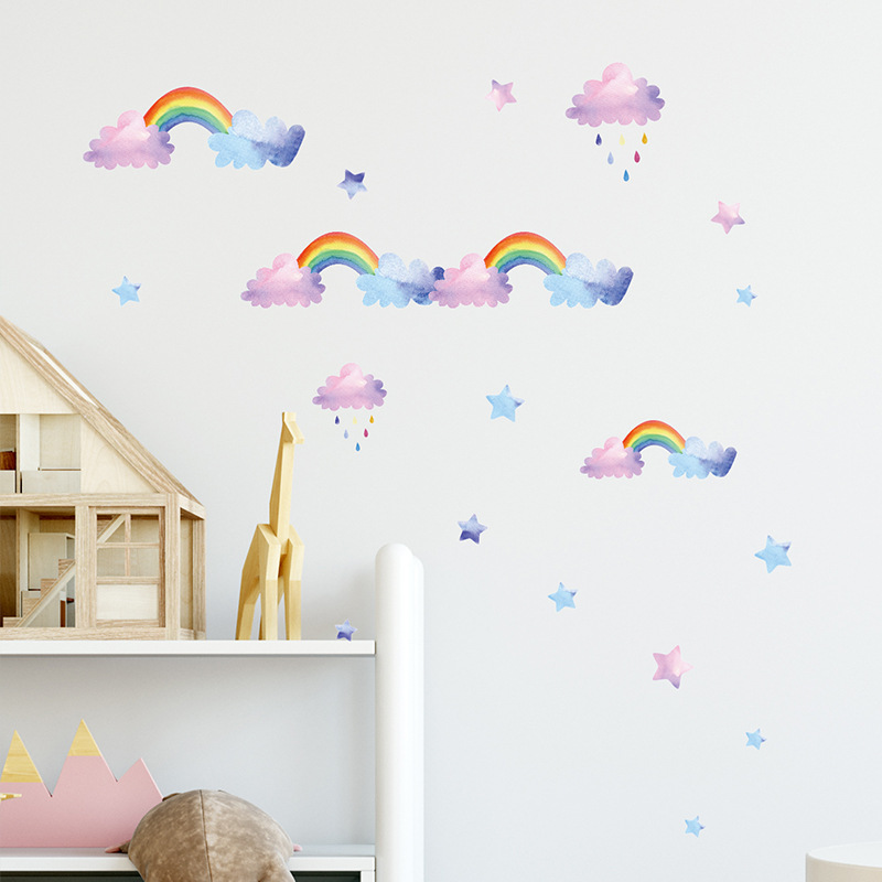 Cartoon Cloud Rainbow Wall Sti - đánh giá và giá Baby Nursery Mural Wallpaper