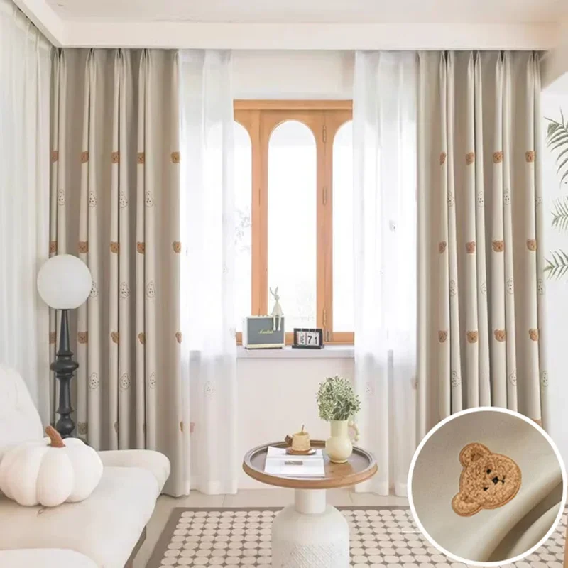 Cute Plush Bear Embroidery Bla - đánh giá và giá Baby Nursery Blackout Curtains