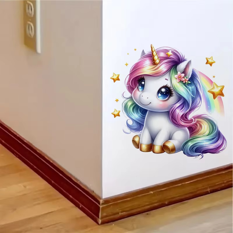 Cute Rainbow Unicorn Wall Stic - đánh giá và giá Baby Nursery Mural Wallpaper