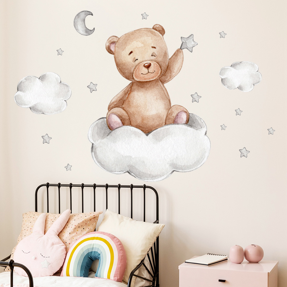 Bear Moon Clouds Stars Wall St - đánh giá và giá Baby Nursery Mural Wallpaper