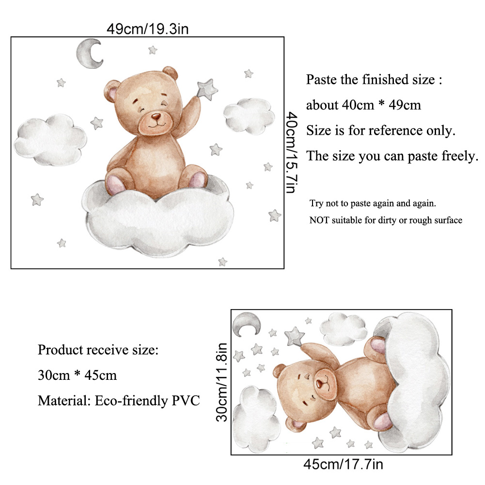 Bear Moon Clouds Stars Wall St - đánh giá và giá Baby Nursery Mural Wallpaper