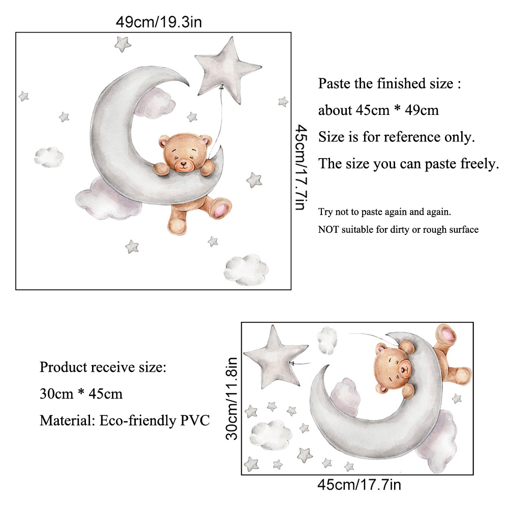 Bear Moon Clouds Stars Wall St - đánh giá và giá Baby Nursery Mural Wallpaper