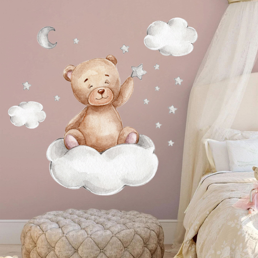 Bear Moon Clouds Stars Wall St - đánh giá và giá Baby Nursery Mural Wallpaper