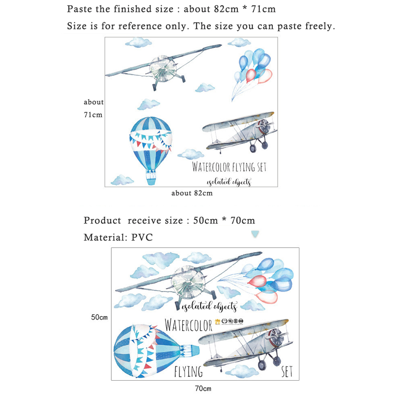 Watercolor Airplane Hot Air Ba - đánh giá và giá Baby Nursery Mural Wallpaper